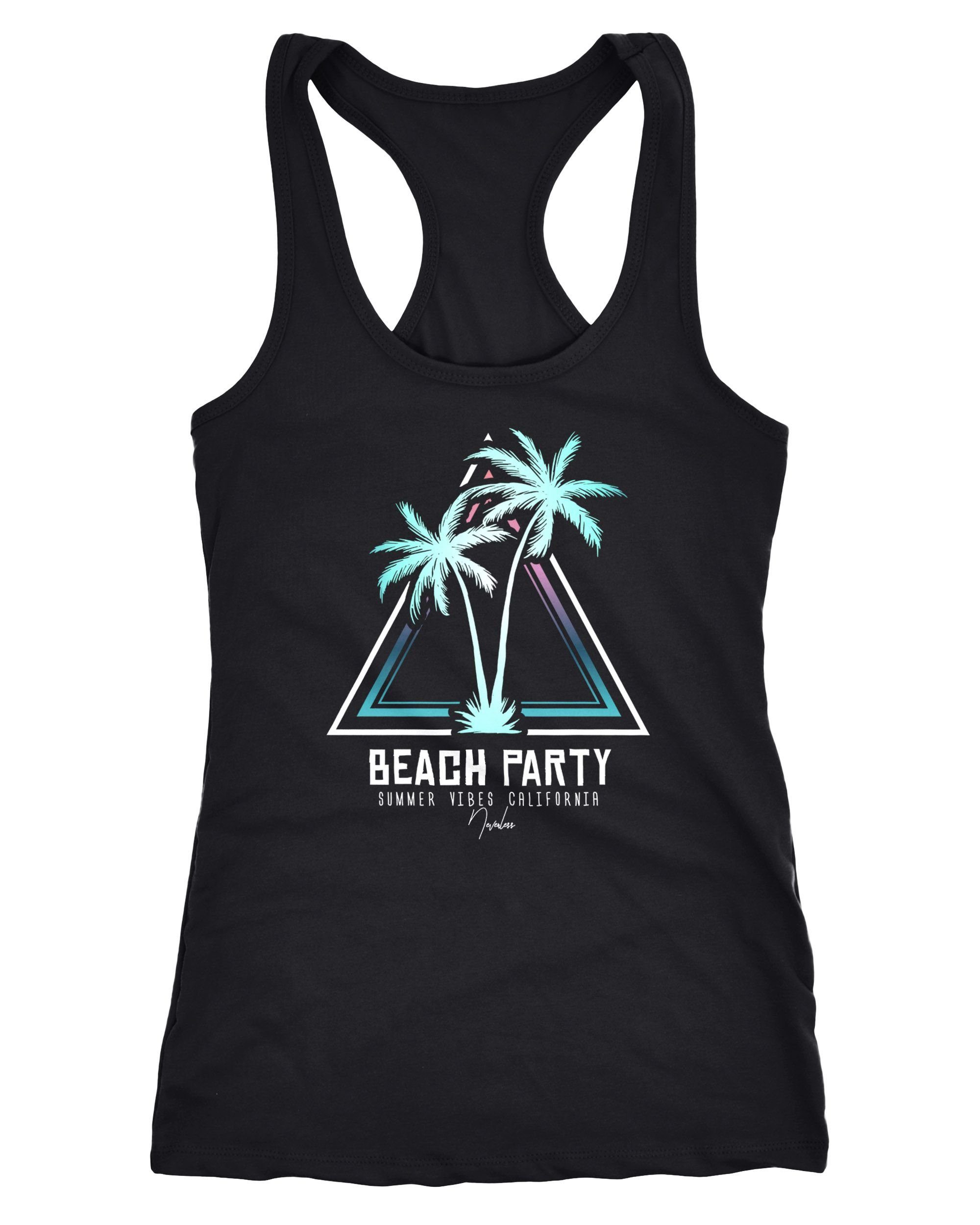 Tanktop Damen Tank-Top Sommer-Shirt Palmen Beach Party Party-Shirt Slim Fit