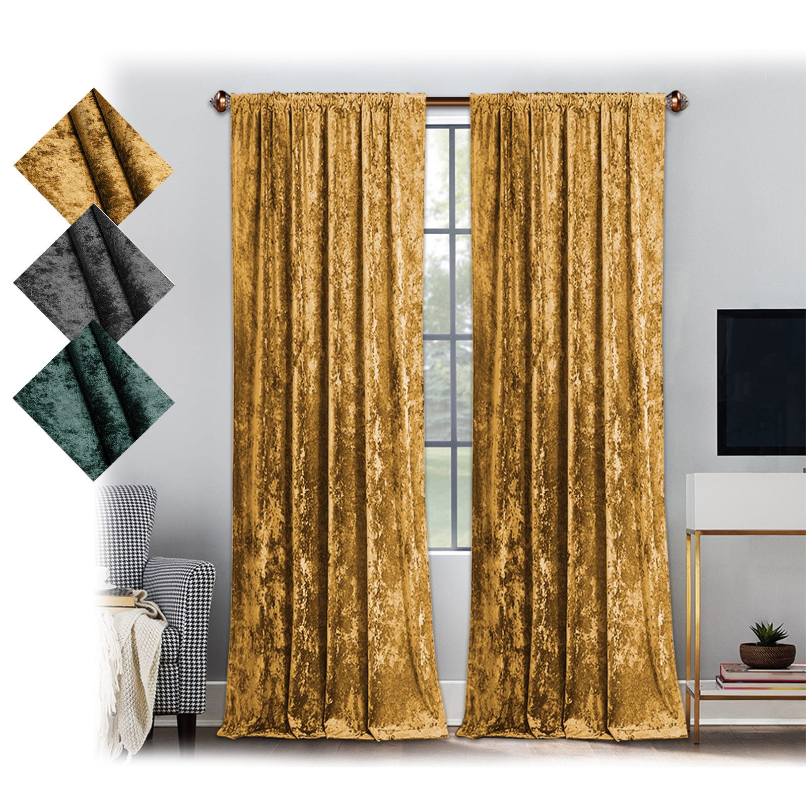 Jibenhome Gardine Samtvorhang Verdunkelungsvorhänge Einfarbig Velvet Gardin günstig online kaufen