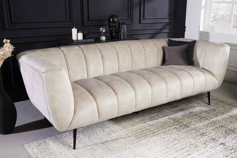 riess-ambiente Sofa NOBLESSE 225cm champagner / schwarz, Einzelartikel 1 Teile, Wohnzimmer · Samt · Metall · 3-Sitzer · Federkern · Retro Design