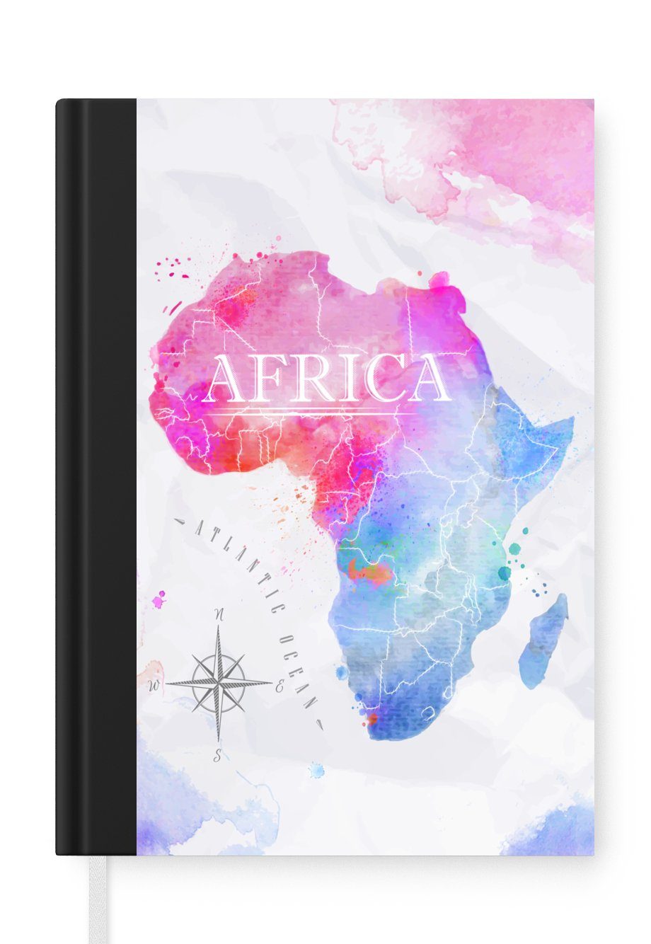MuchoWow Notizbuch Aquarell - Weltkarte - Afrika, Journal, Merkzettel, Tagebuch, Notizheft, A5, 98 Seiten, Haushaltsbuch