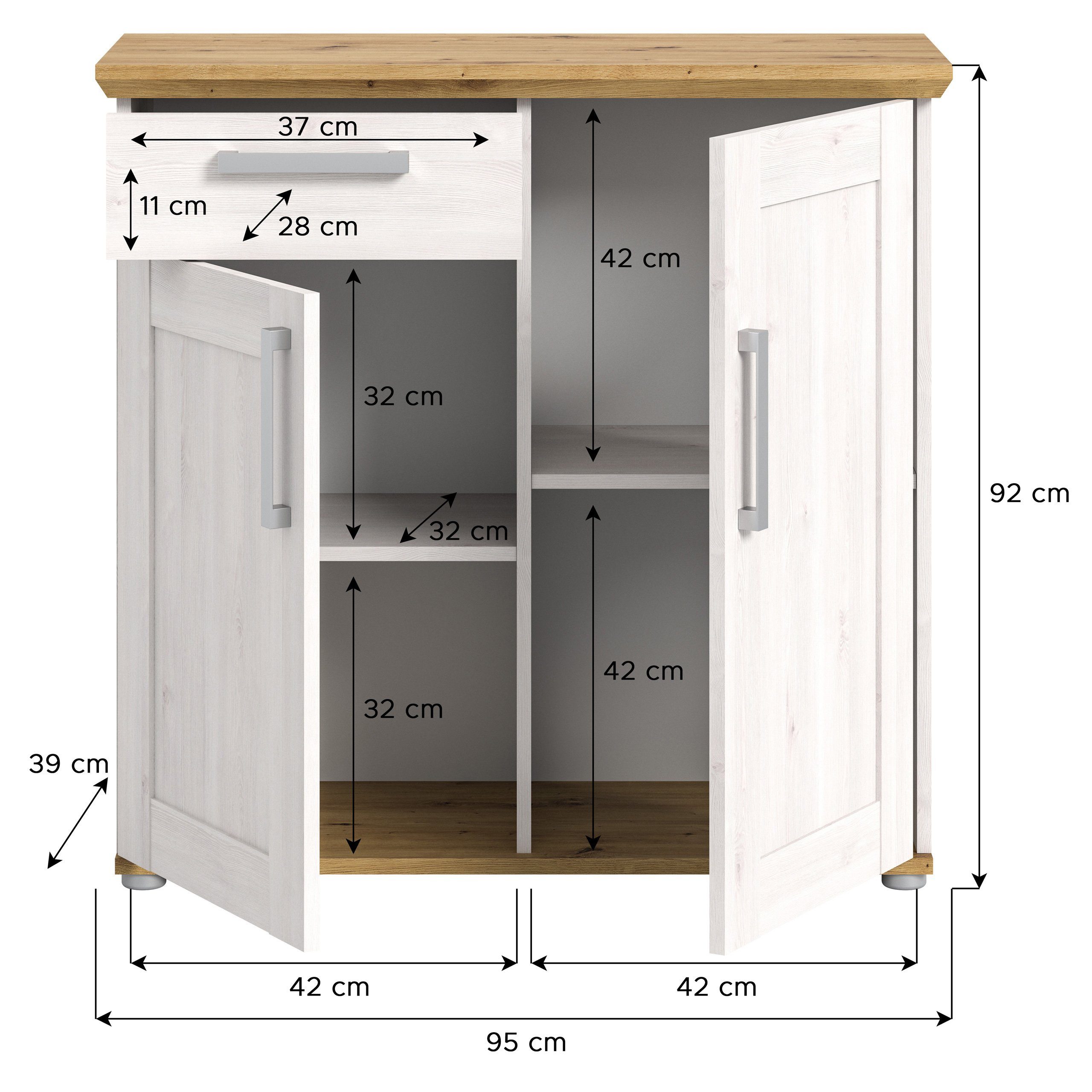 Newroom Kommode Sibiu Lärche 90 cm, Kommode Sibiu Lärche Sideboard Highboard Landhaus Modern Wohnzimme...