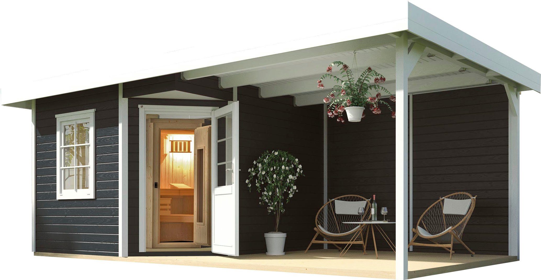 weka Saunahaus Salo, BxTxH: 646 x 338 x 237 cm, 68 mm, (Set) 7,5 kW Bio-Ofen mit digitaler Steuerung