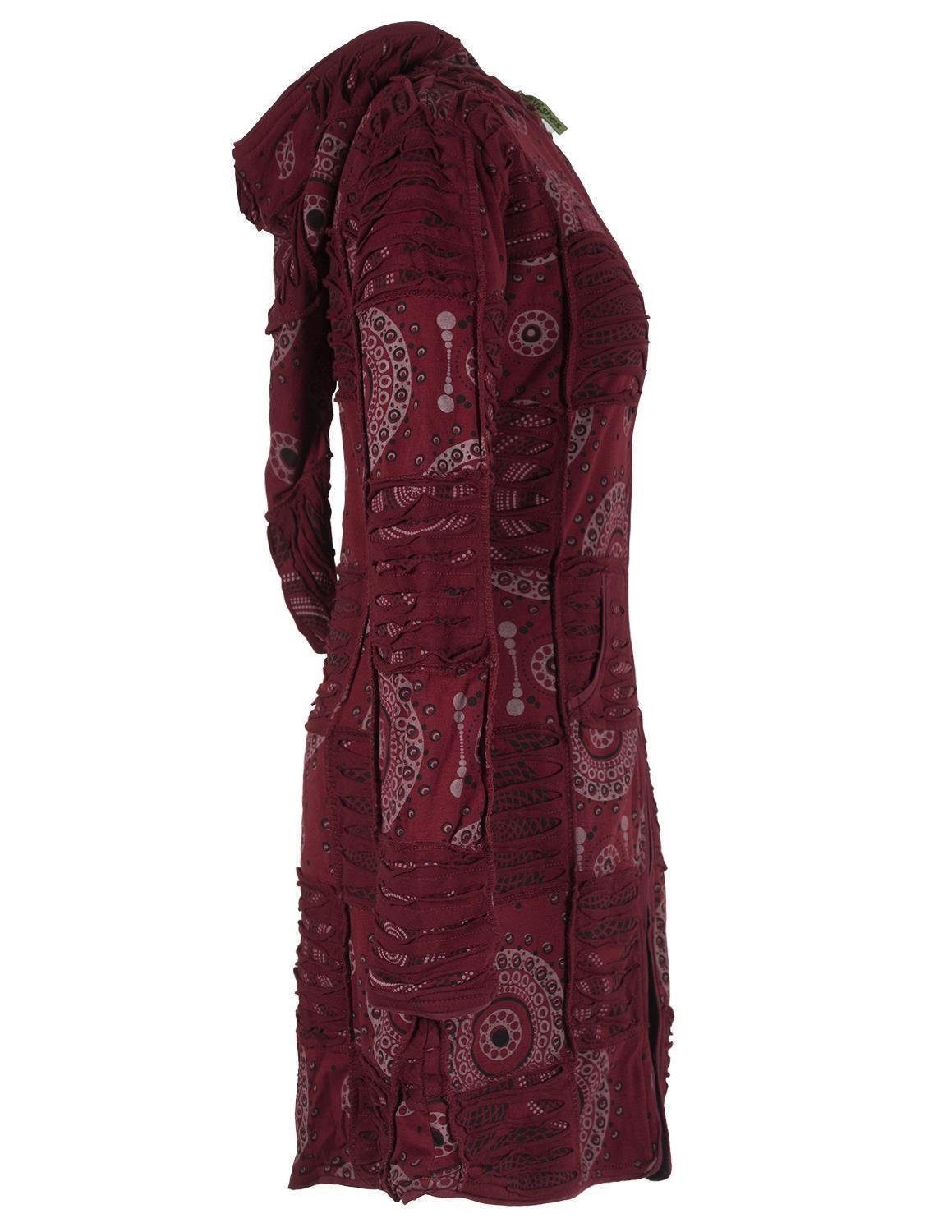 Vishes Kurzmantel Hippie Patchworkmantel Cutwork Druck Zipfelkapuze Goa, Boho, Ethno, Mittelalter Style