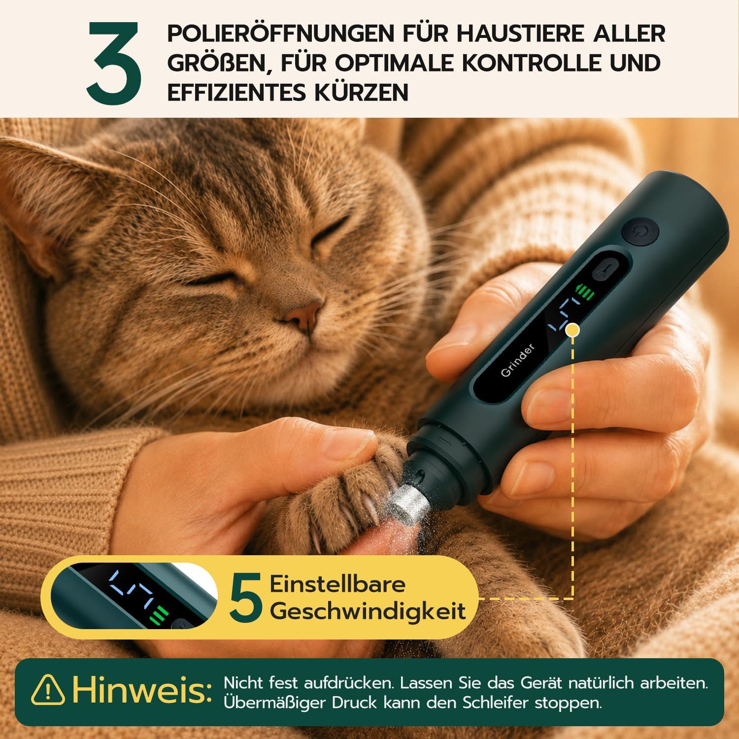 Ledander Krallenschneider Krallenschleifer für Hunde, LED Beleuchtung, 5 Stufen, leiser Motor, für kleine, mittelgroße & große Hunde und Katzen