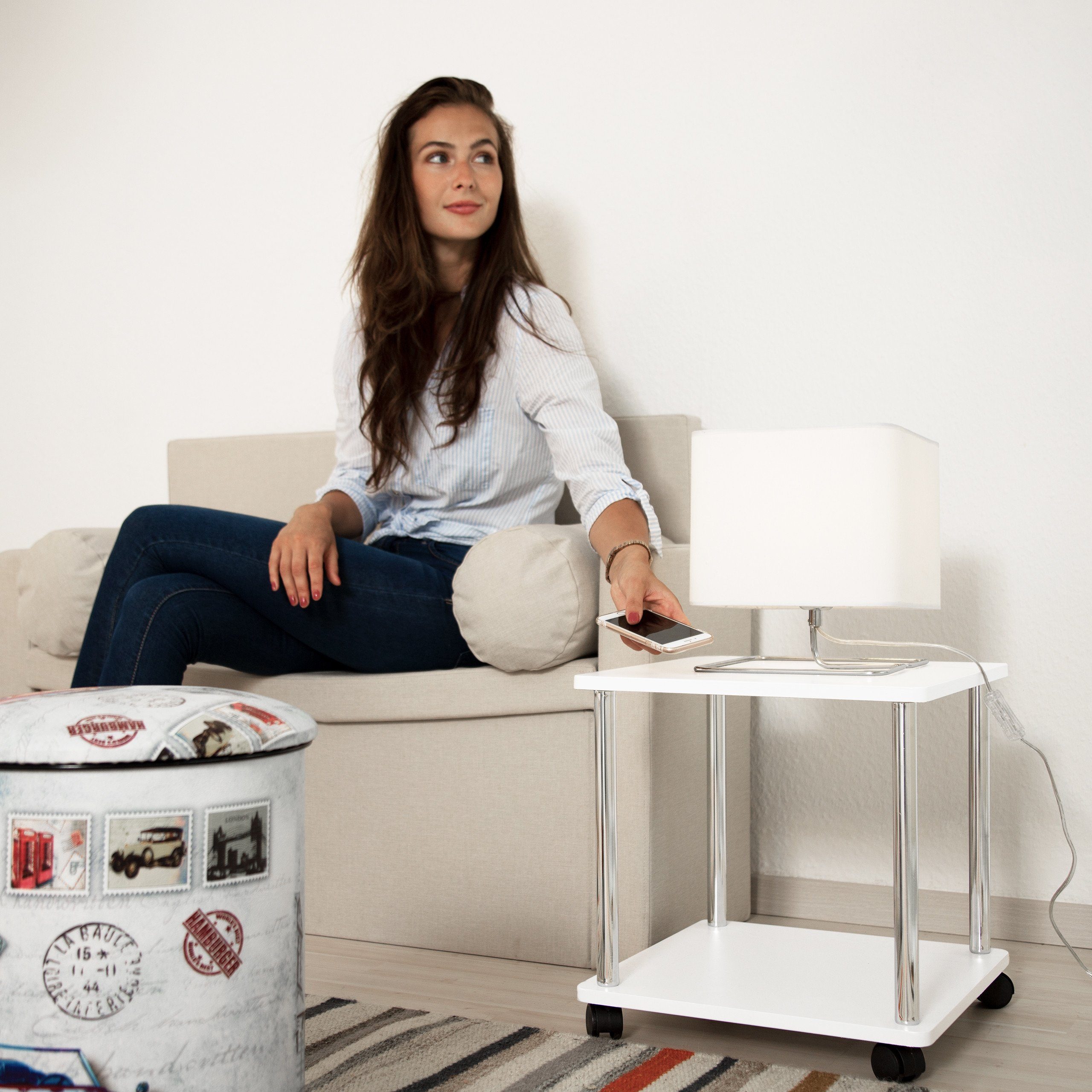 relaxdays Beistelltisch rollbar 2 Etage, quadratisch günstig online kaufen