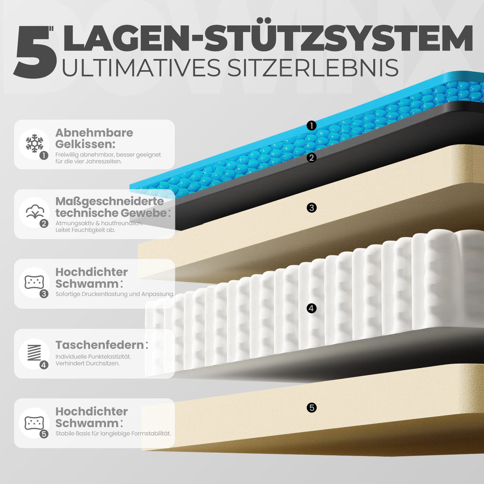 Dowinx Gaming-Stuhl Gaming Stuhl mit Taschenfederkissen, Massage Gaming Sessel mit Fußstütze, Ergonomischer Racing Gamer Stuhl