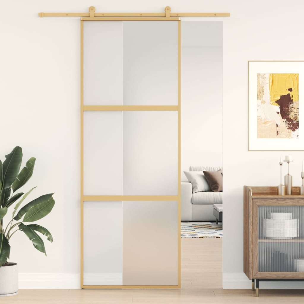 vidaXL Zimmertür 76 x 205 cm Schiebetür Golden 76x205 cm Matt ESG-Glas und Aluminium Zi