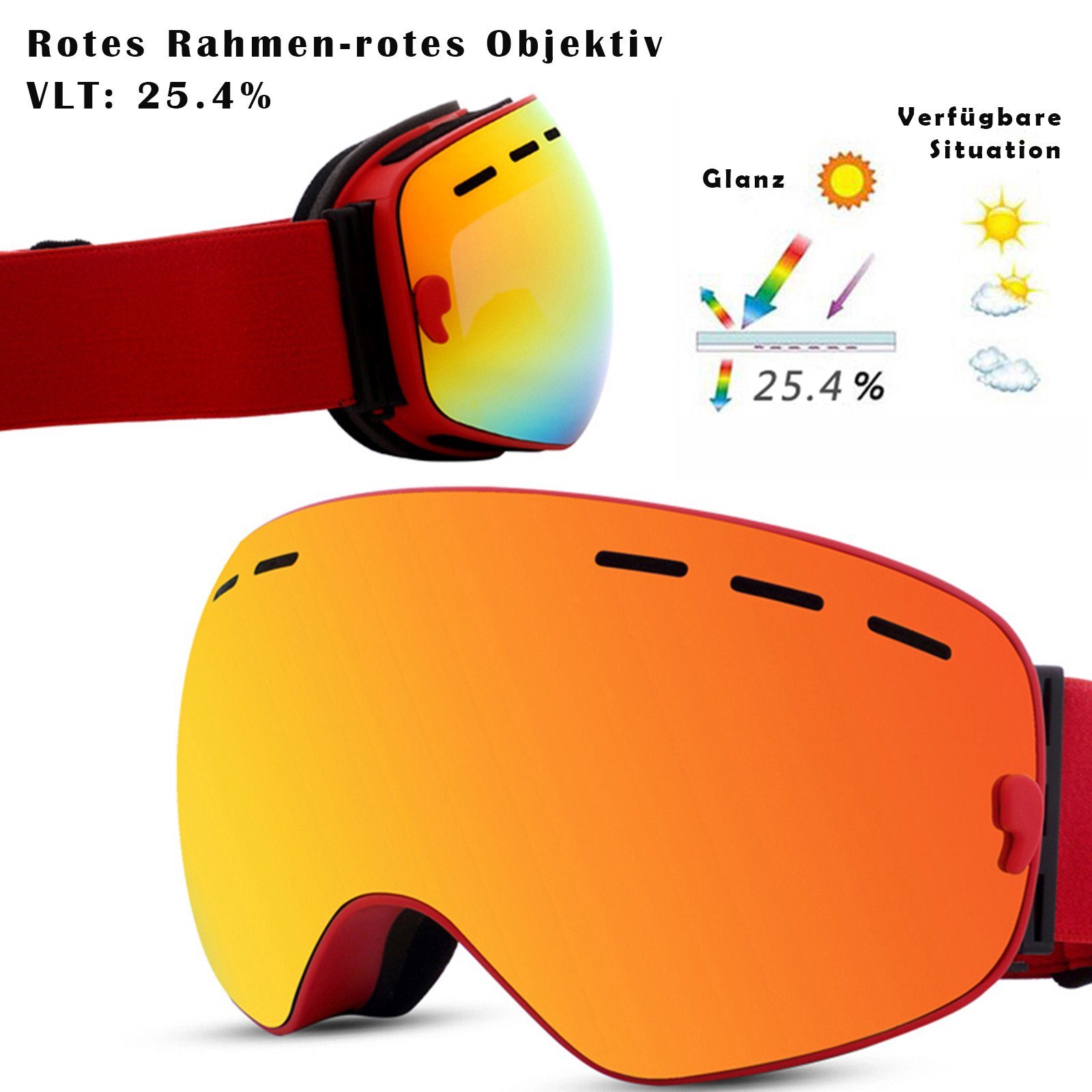 Grau Frauen für Männer Anti-Beschlag, magnetisch, Doppellagige UV400, Skifahren, Snowboardbrille Linse, Rosnek