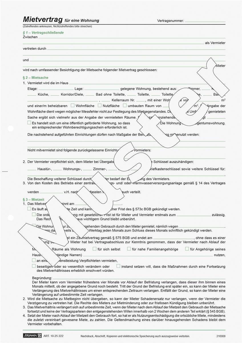 Formularblock BRUNNEN 1025222 Formular "Mietvertrag für Wohnungen" A4