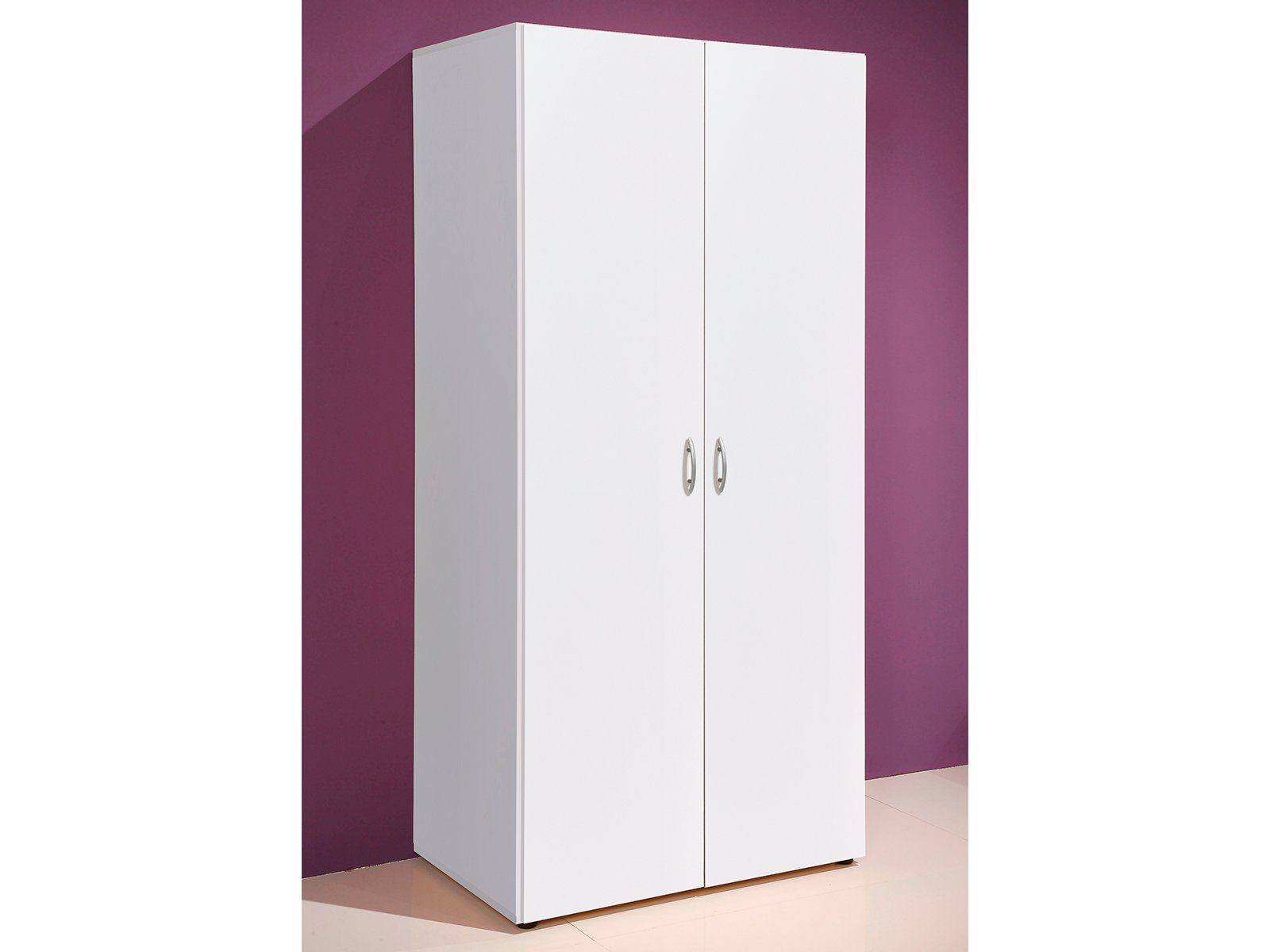Pol-Power Kleiderschrank aus Spanplatte in Weiß mit 2 Türen, 1 Boden und 1 Kleiderstange (BxHxT: 80x177x52 cm)