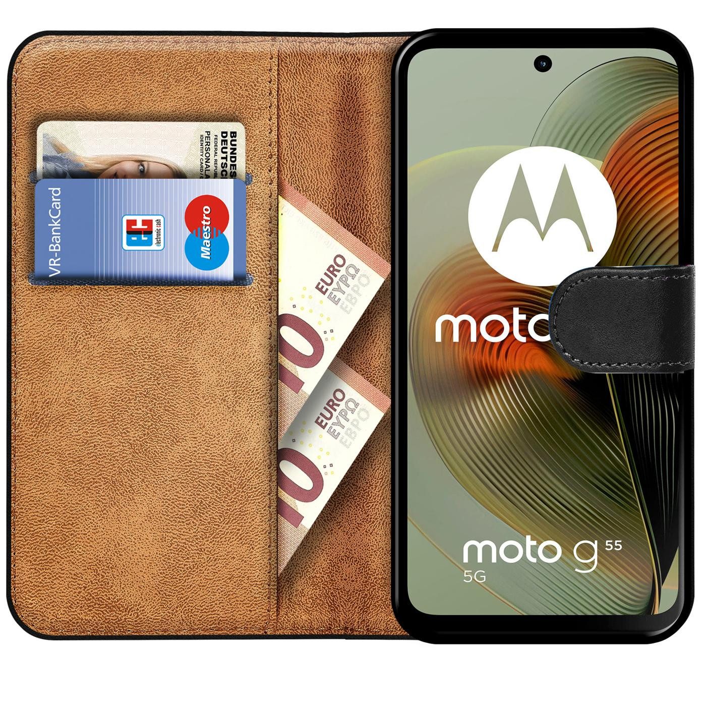 CoolGadget Handyhülle Wallet Klapp Tasche Book Case für Motorola Moto G55 5G, Hülle Klapphülle Flip Cover Etui Schutzhülle