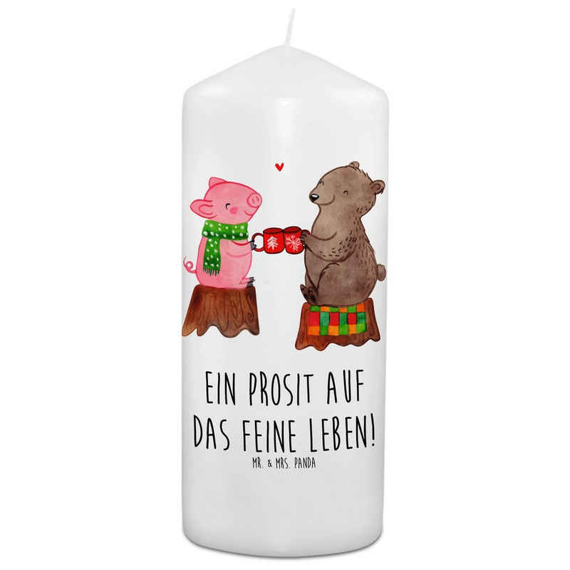 Mr. & Mrs. Panda Formkerze 15 x 7 cm Glühschwein Sause - Weiß - Geschenk, Prost, Advent, Geschen (1-tlg), Charmanter Druck