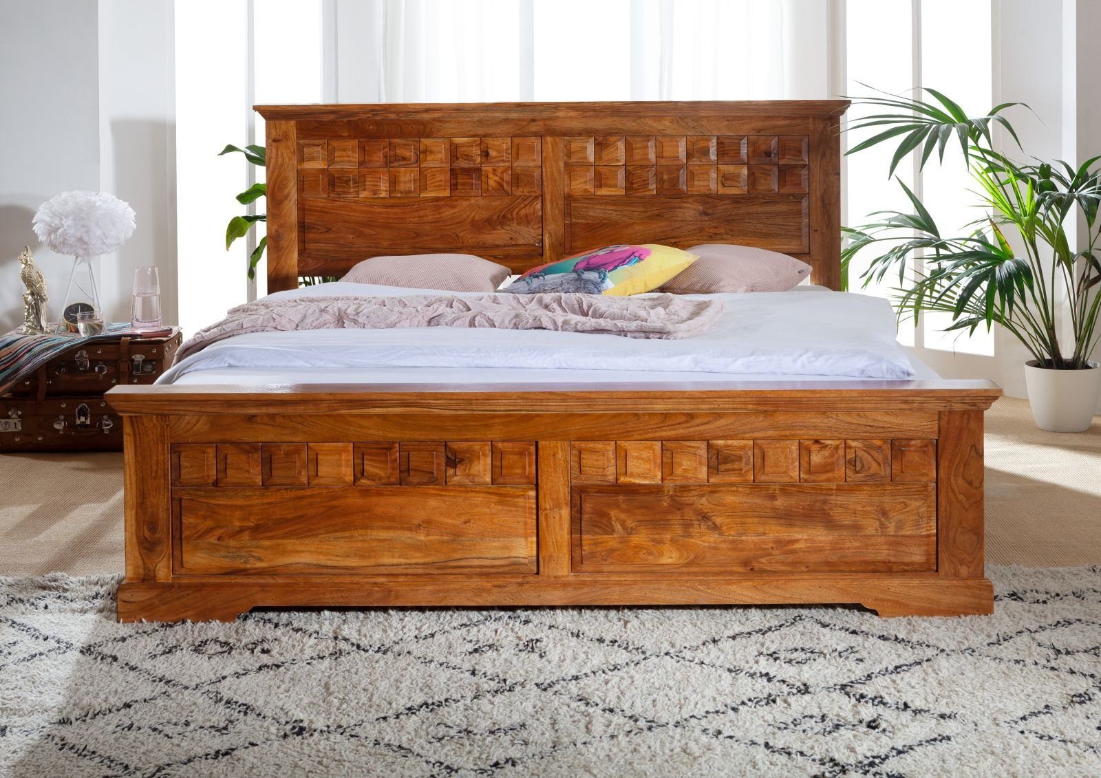 Massivmoebel24 Massivholzbett OXFORD (Bett Akazie 180x200x114 honig lackiert OXFORD #0310), Bett Akazie 180x200x114 honig lackiert OXFORD #0310