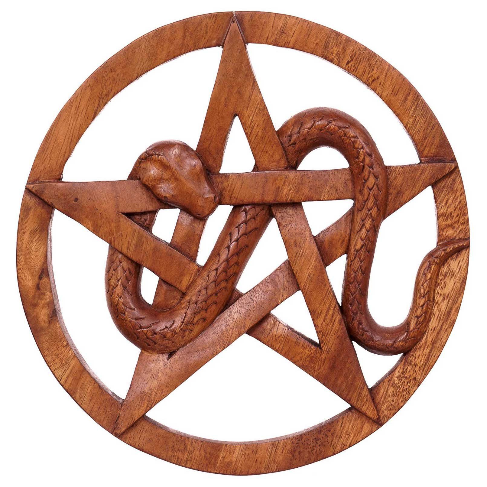 Wanddekoobjekt Schlange mit Pentagramm Holz Wandschmuck Wandbild Handarbeit Schutz un