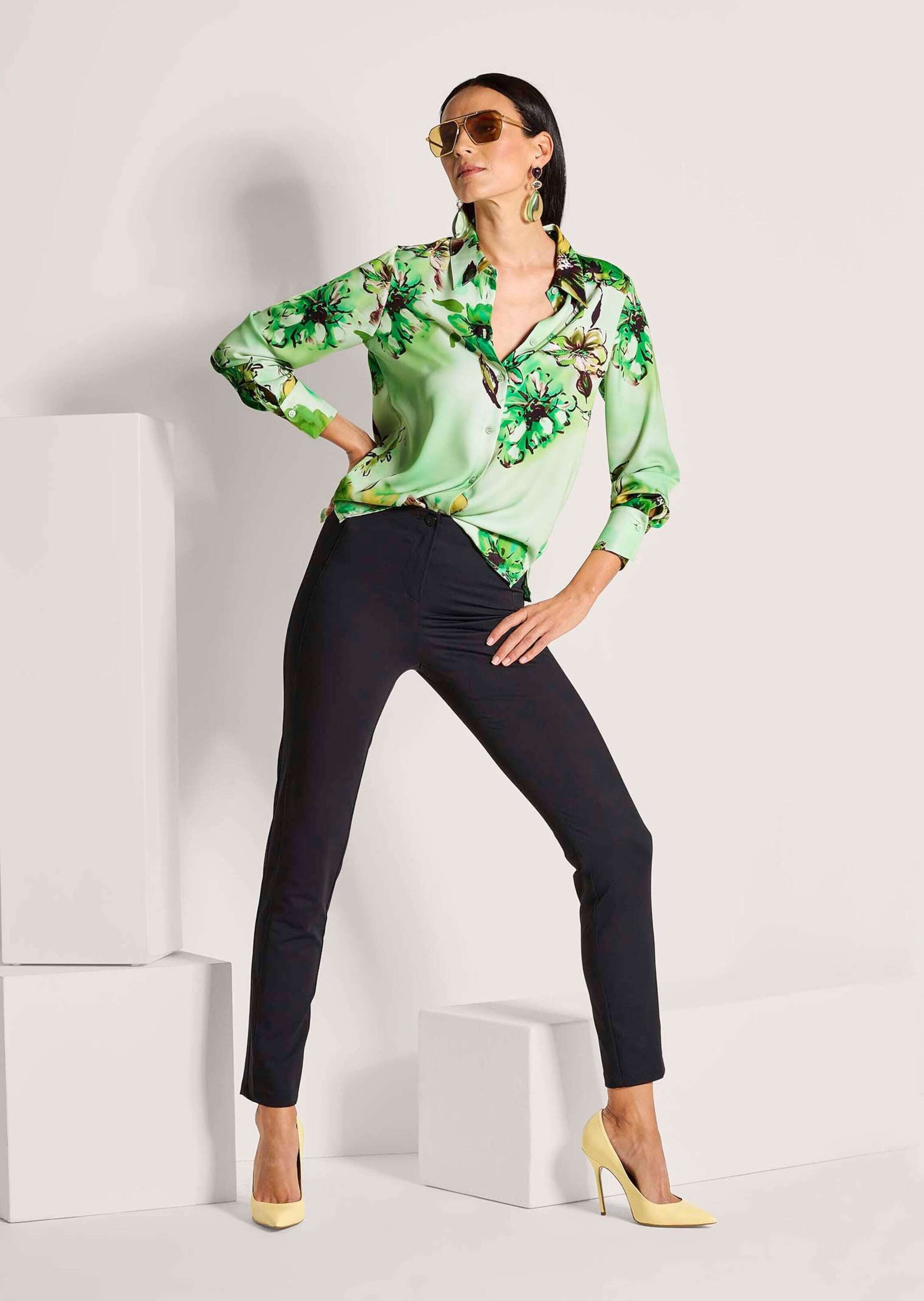MADELEINE Langarmbluse Elegante Bluse mit Hemdkragen Florales-Muster, Knopfleiste, lange Ärmel
