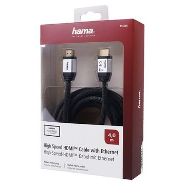Hama HQ High-Speed HDMI-Kabel 4m 2.0b Gewebe Gold Video-Kabel, HDMI, (400 cm), 4K UHD HD TV HDR ARC 3D