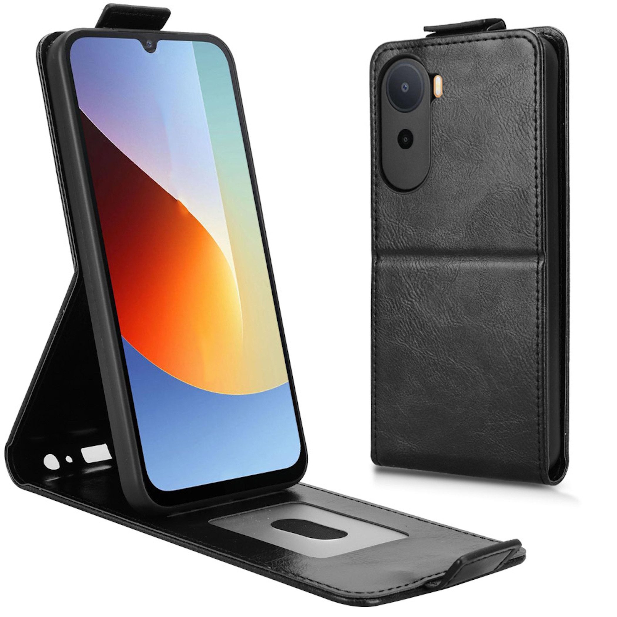 Wigento Handyhülle Flipcase Für Xiaomi Redmi A7 Pro 4G Klapphülle mit Kartenfach Schwarz 6,59 Zoll, Magnetverschluss, Standfunktion, Kartenfach