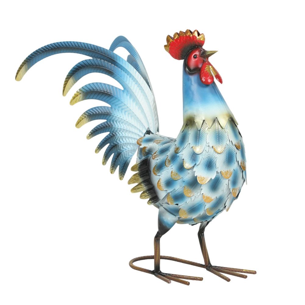 FANNOU Gartenfigur Hahn-Garten Statue, Metall stehende Hahn-Skulptur mit Bodenankern, (1 St), Geschenk für Terrasse, Rasen Landschaftsdekoration, 44L x 18B x 41Hcm