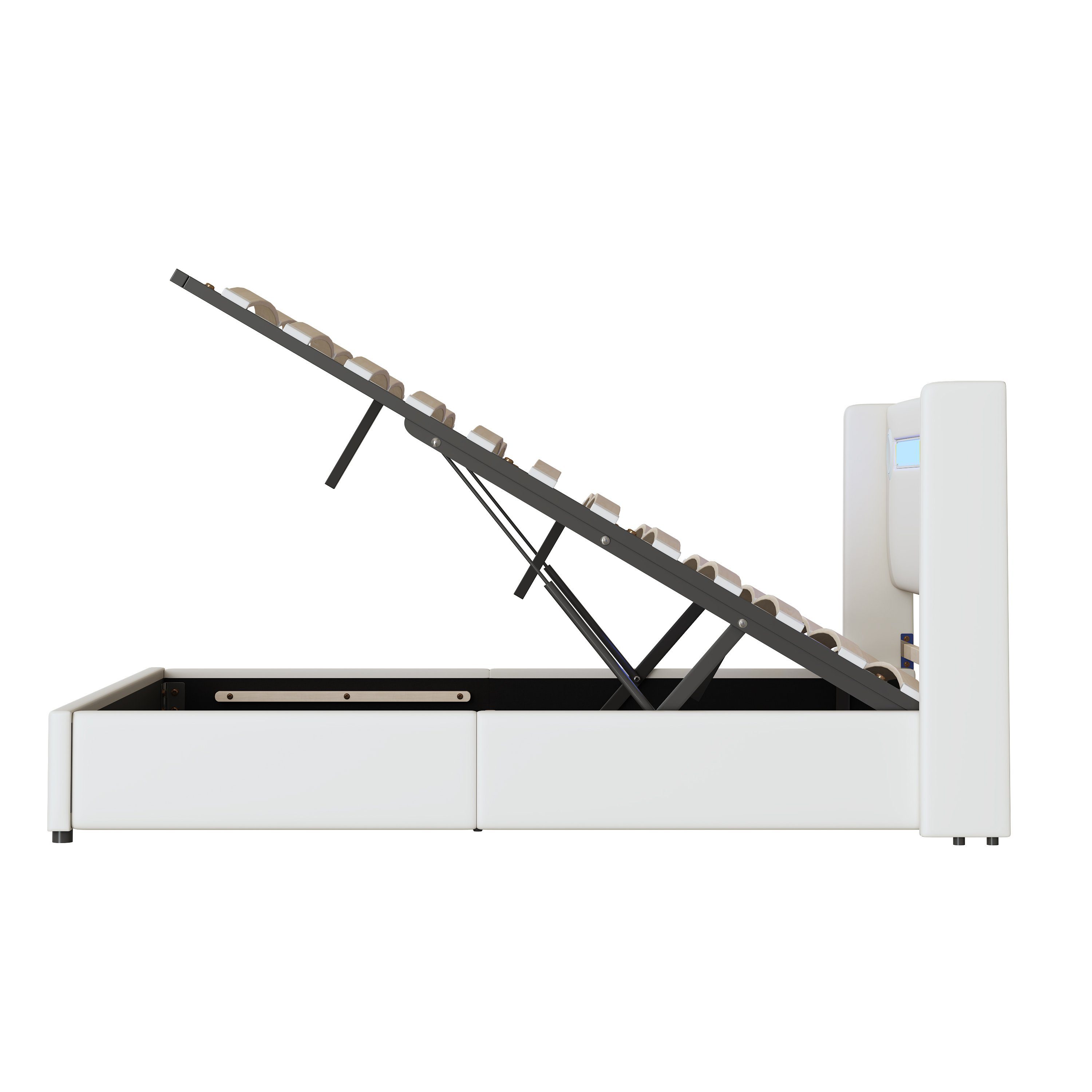 Polsterbett (Stauraumbett, Doppelbett), mit LED Beleuchtung/Bluetooth/USB-Aufladen, Kunstleder, 160x200cm