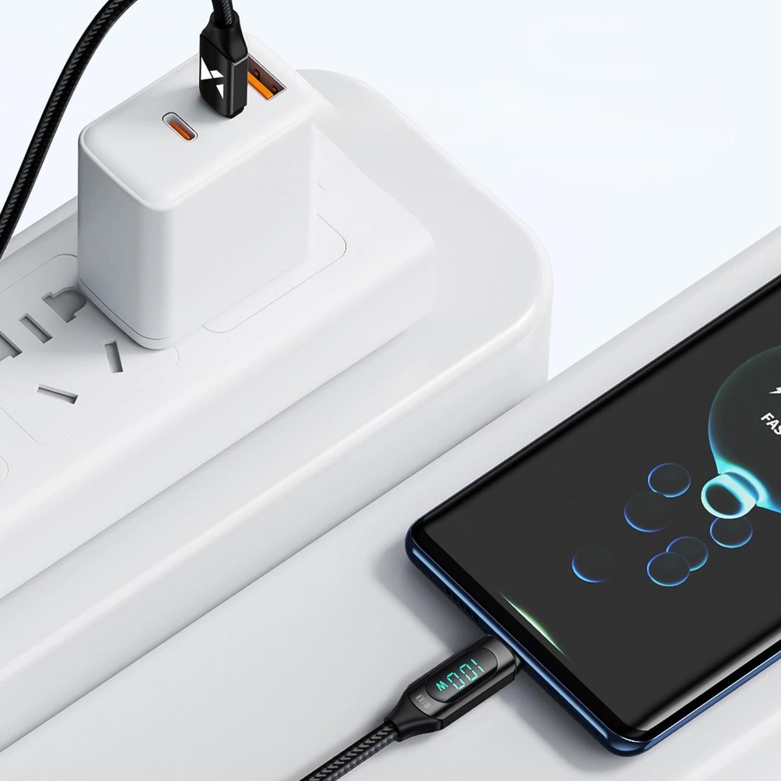 Wozinsky Wozinsky WUCCC1 USB C Schnell Lade Kabel Smartphone-Kabel, USB Typ C, USB-C (100 cm), Universal passend Daten Display USB Typ C Anschluss kurz 1m