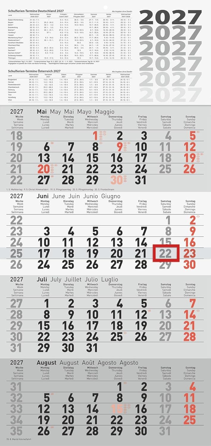 rido idé Wandkalender , 4-Monatskalender quattroplan 2, , 2027