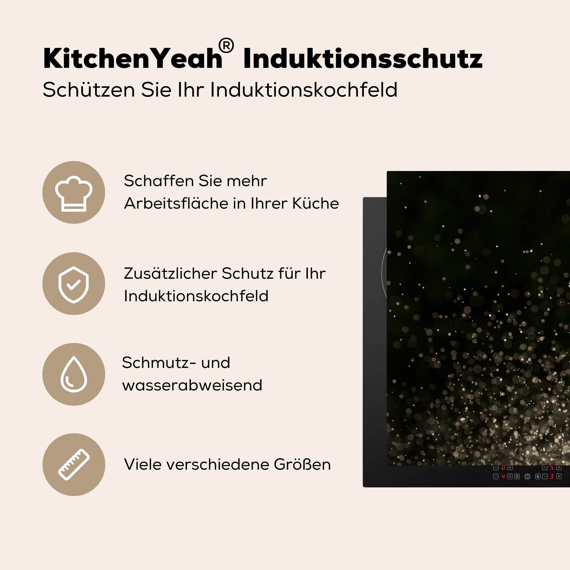 (1 - Herdblende-/Abdeckplatte Vinyl, für 81x52 Ceranfeldabdeckung Glitter cm, die MuchoWow tlg), Abstrakt Schutz Induktionskochfeld Schwarz, küche, -