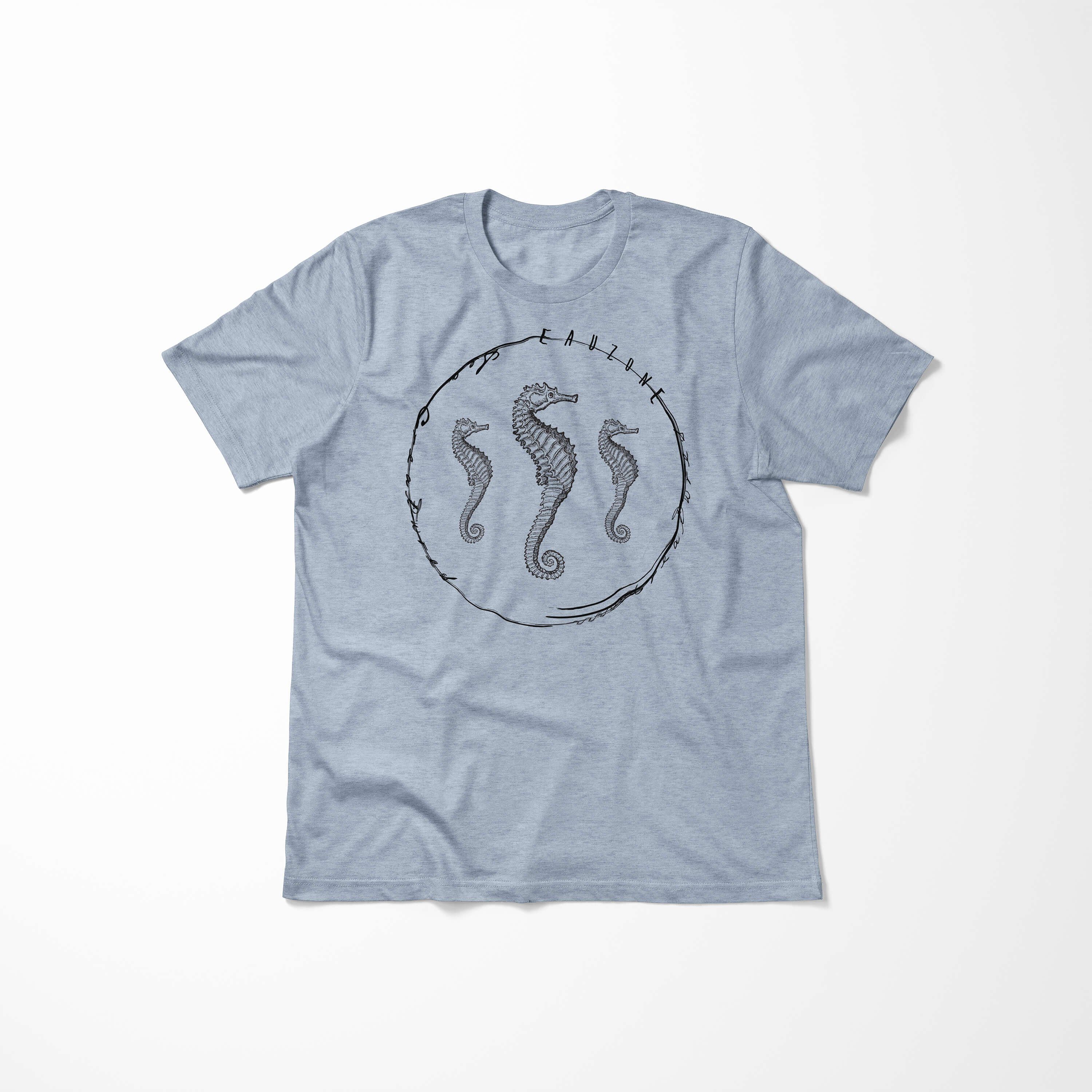 feine 042 T-Shirt Sea Stonewash sportlicher - Denim Creatures, und Fische / Sinus T-Shirt Tiefsee Art Schnitt Serie: Sea Struktur