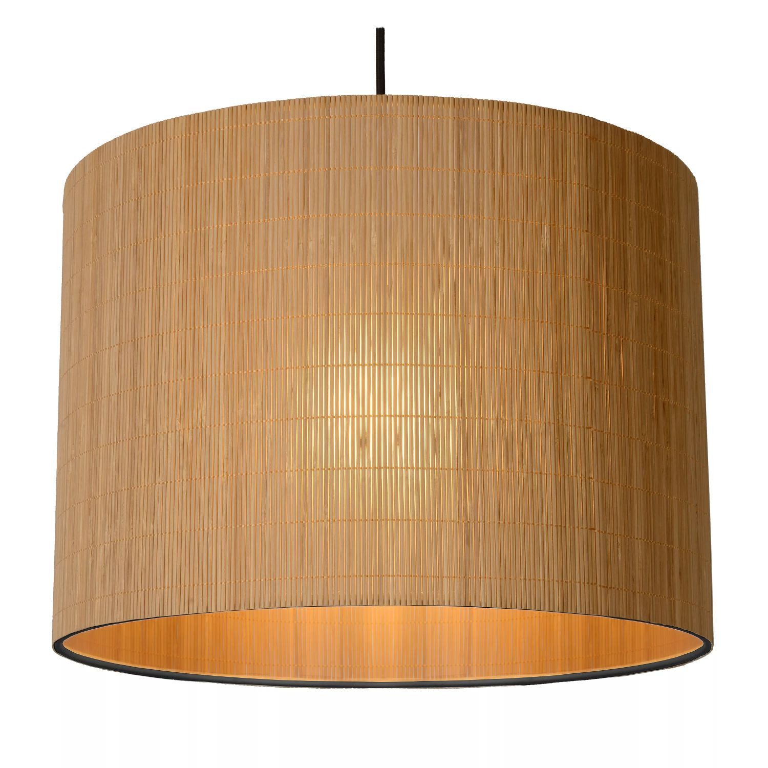 Licht-Erlebnisse Pendelleuchte YARIL, ohne Leuchtmittel, Holz Metall E27 Ø 42 cm H: max. 160 cm Schwarz Natur rund Modern