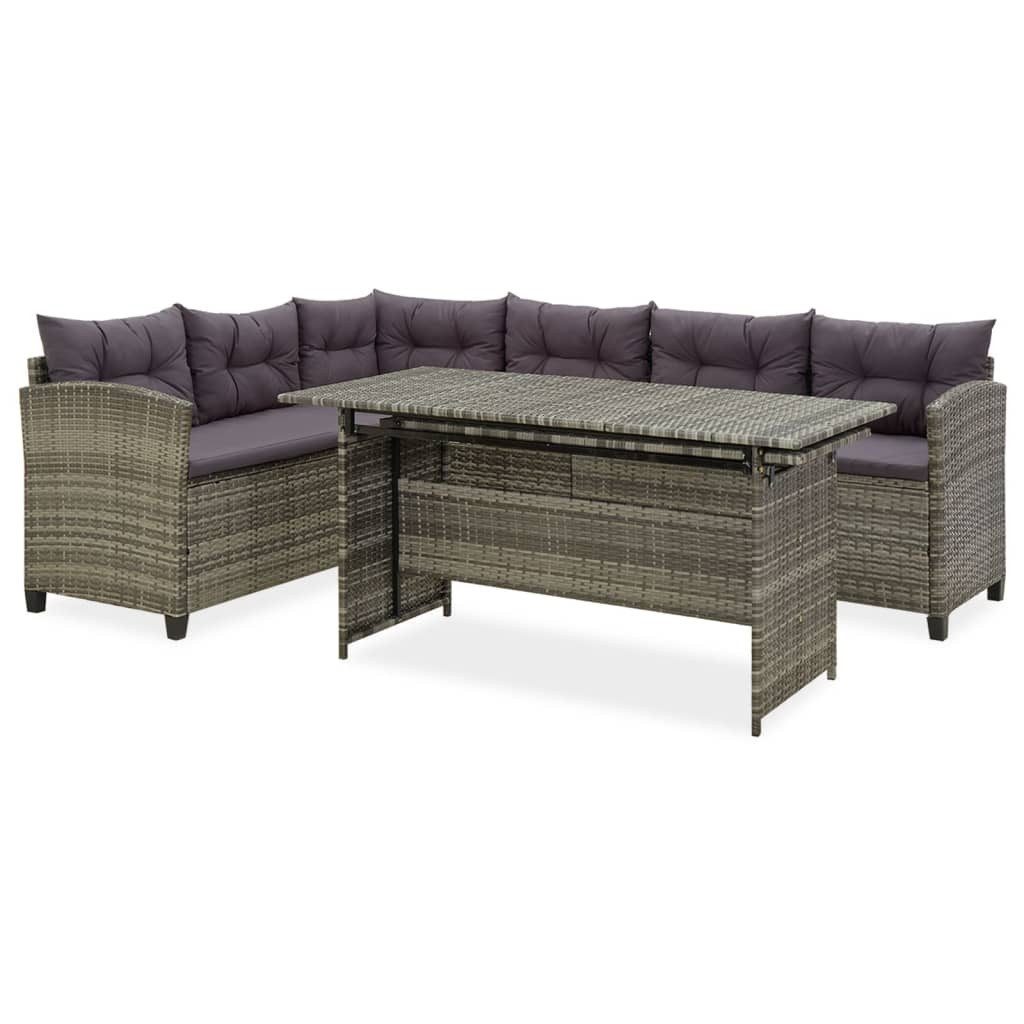 vidaXL Gartenlounge-Set 2-tlg. Garten-Lounge-Set mit Kissen Poly Rattan Grau, (3-tlg)