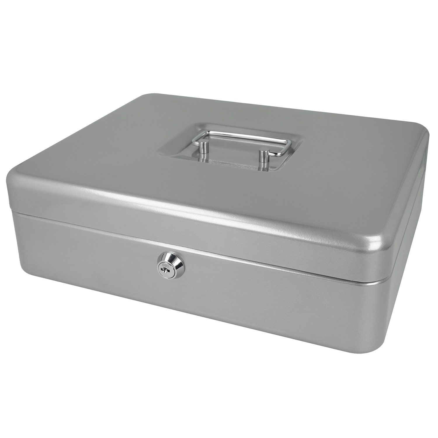 WESTCOTT Geldkassette abschließbar (groß, 30 cm) Silber, 2 Schlüssel, Herausnehmbare Einlage mit 5 Fächern