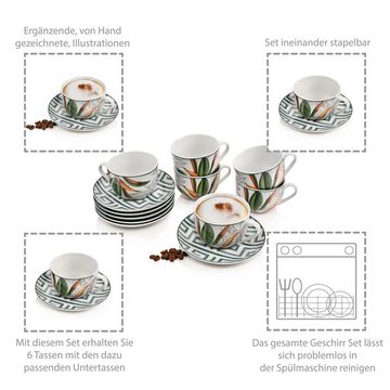 SÄNGER Kaffeeservice Taimali Kaffeetassen Set (12-tlg), Porzellan, 160 ml, spülmaschinengeeignet