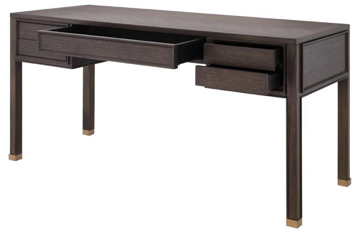 Casa Padrino Schreibtisch Luxus Schubladen / Braun Büromöbel 5 - Schreibtisch 65,5 Messingfarben 78,5 x H. mit 161 cm x