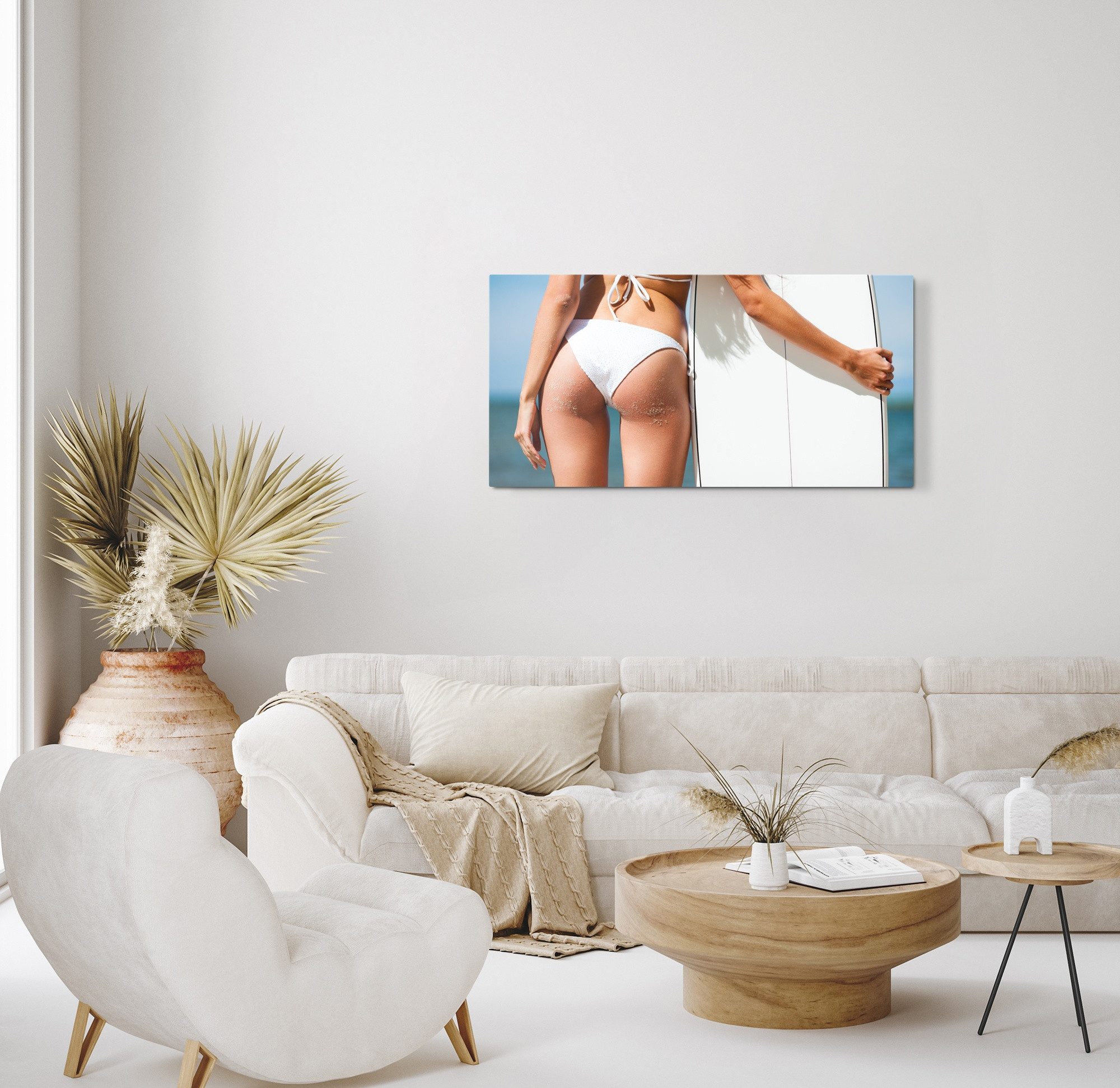 Sinus Art Leinwandbild Kunstdruck Bilder 120x60cm Sexy Bikini Surfbrett Surfen Sommer Sonne S, (1 St)