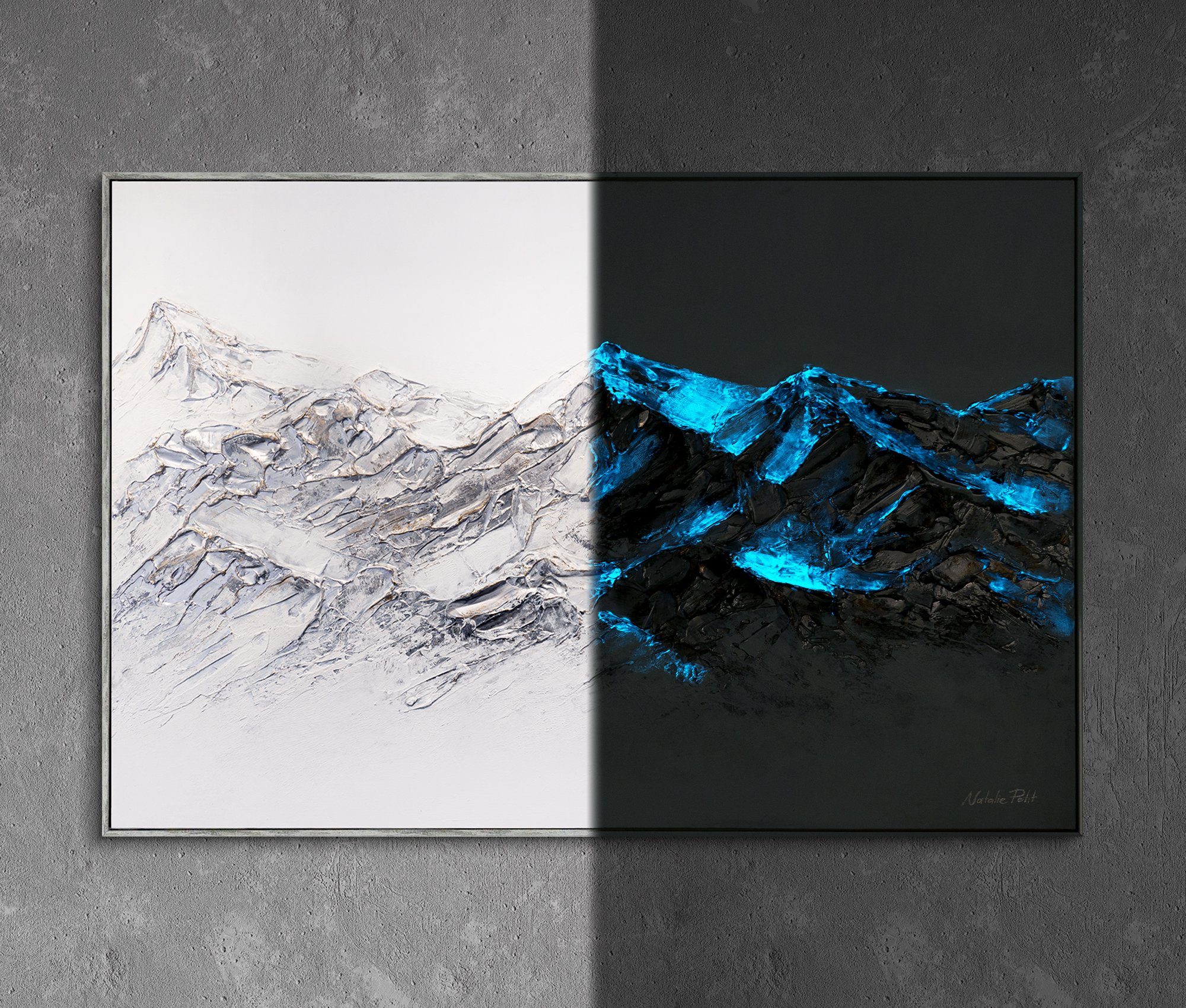 YS-Art Gemälde Himmlische Schönheit, Berge Mit Rahmen in Grau