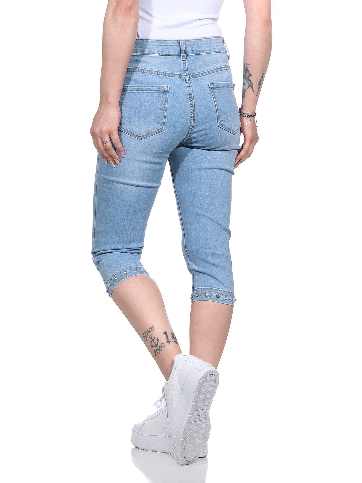 Aurela Damenmode Jeansbermudas Jeans kurze Sommer mit Caprihosen Damen Stretchanteil, Jeanshosen Bermuda 5-Pocket-Style