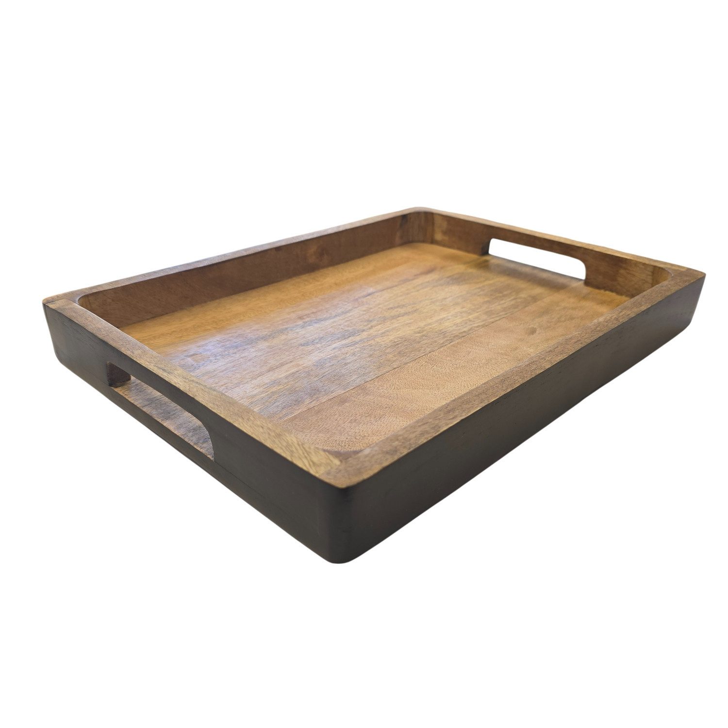 Macosa Home Dekotablett Mangoholz 37 cm Braun Schwarz Holz mit Griffen (rechteckig, Holzschale Holztablett modern groß), Tischdekoration Obsttablett Wohnaccessoire