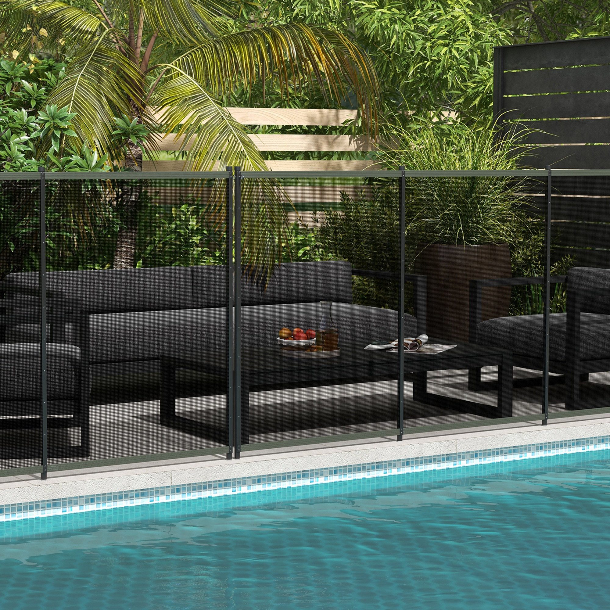 Outsunny Gartenzaun Dekorative Teichzaun, 365 x 126 cm, mit Fuß, (Steckzaun, 4-St., Poolzaun), für Terrasse, Balkon, Mesh, Schwarz