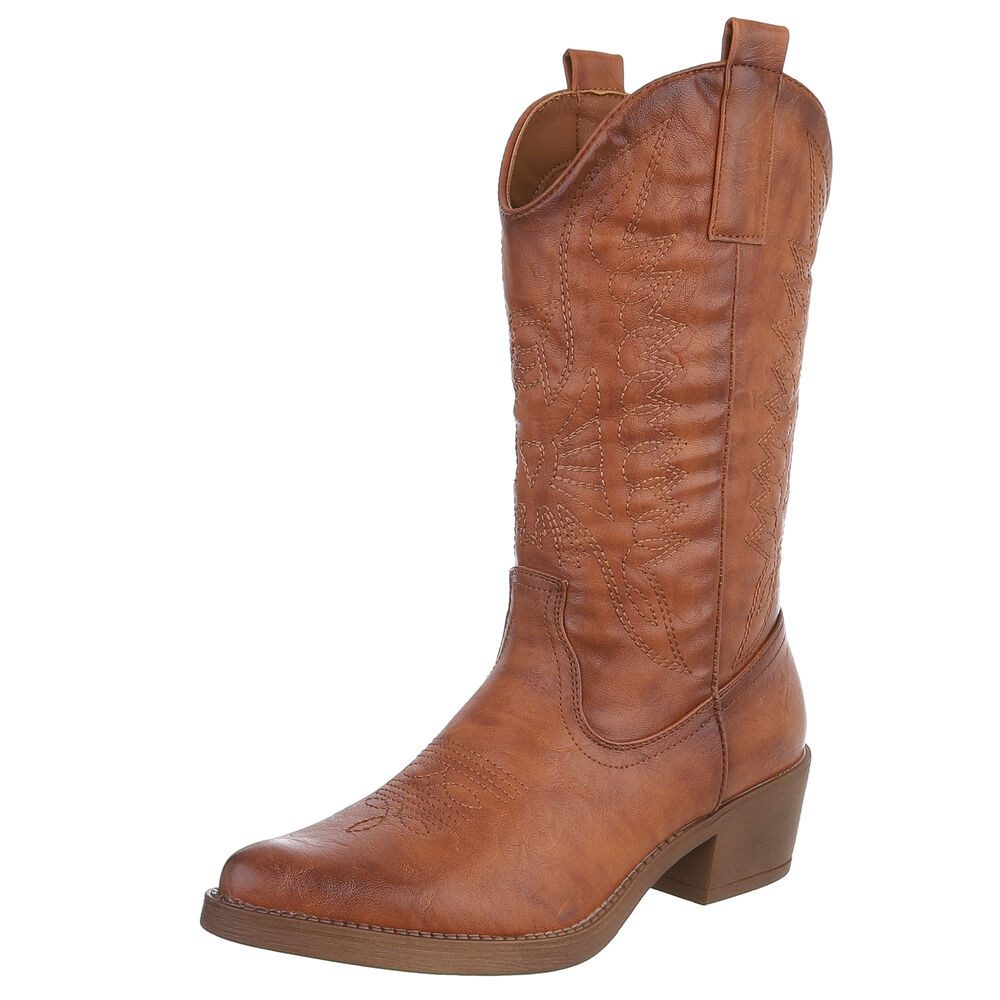 Ital-Design Damen Kniehohe Western-Stiefel mit Stickerei und Blockabsatz We günstig online kaufen