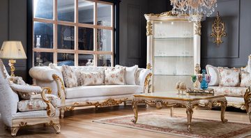 Casa Padrino Vitrine Luxus Barock Vitrine Weiß / Beige / Gold - Handgefertigter Massivholz Vitrinenschrank mit Glastür - Barock Möbel