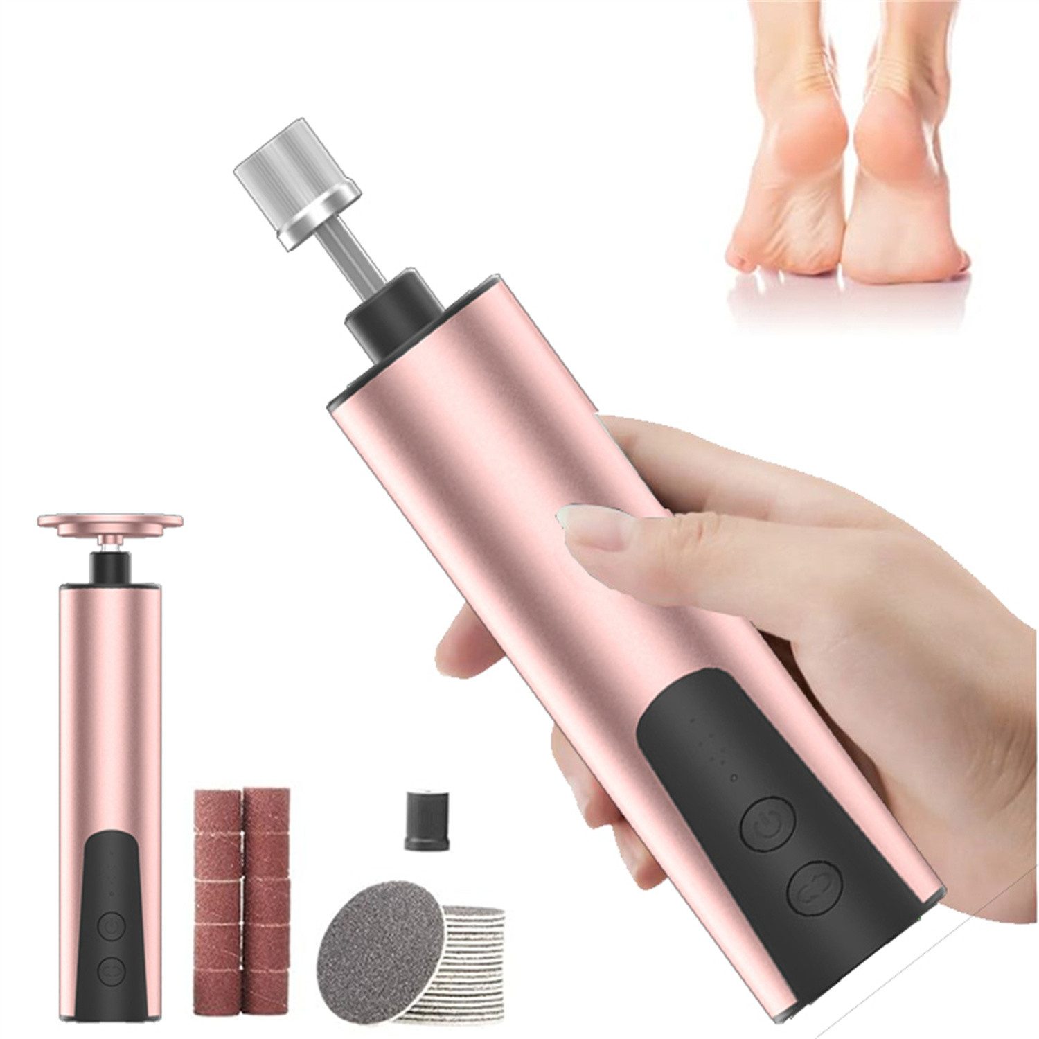 autolock Elektrischer Hornhautentferner Elektrische Fußfeile Nagelschleifer 2 in 1,6 Stufen einstellbar