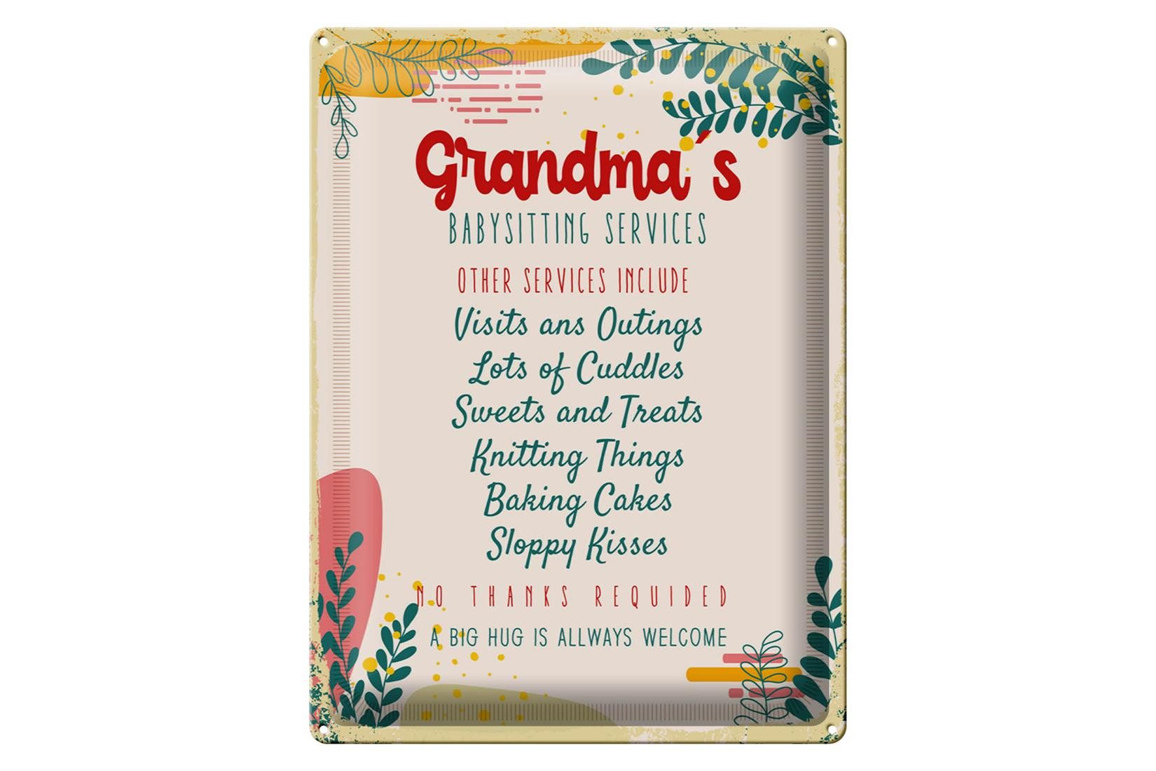 Metallschild Spruch Grandma´s Babysitting services 30x40cm