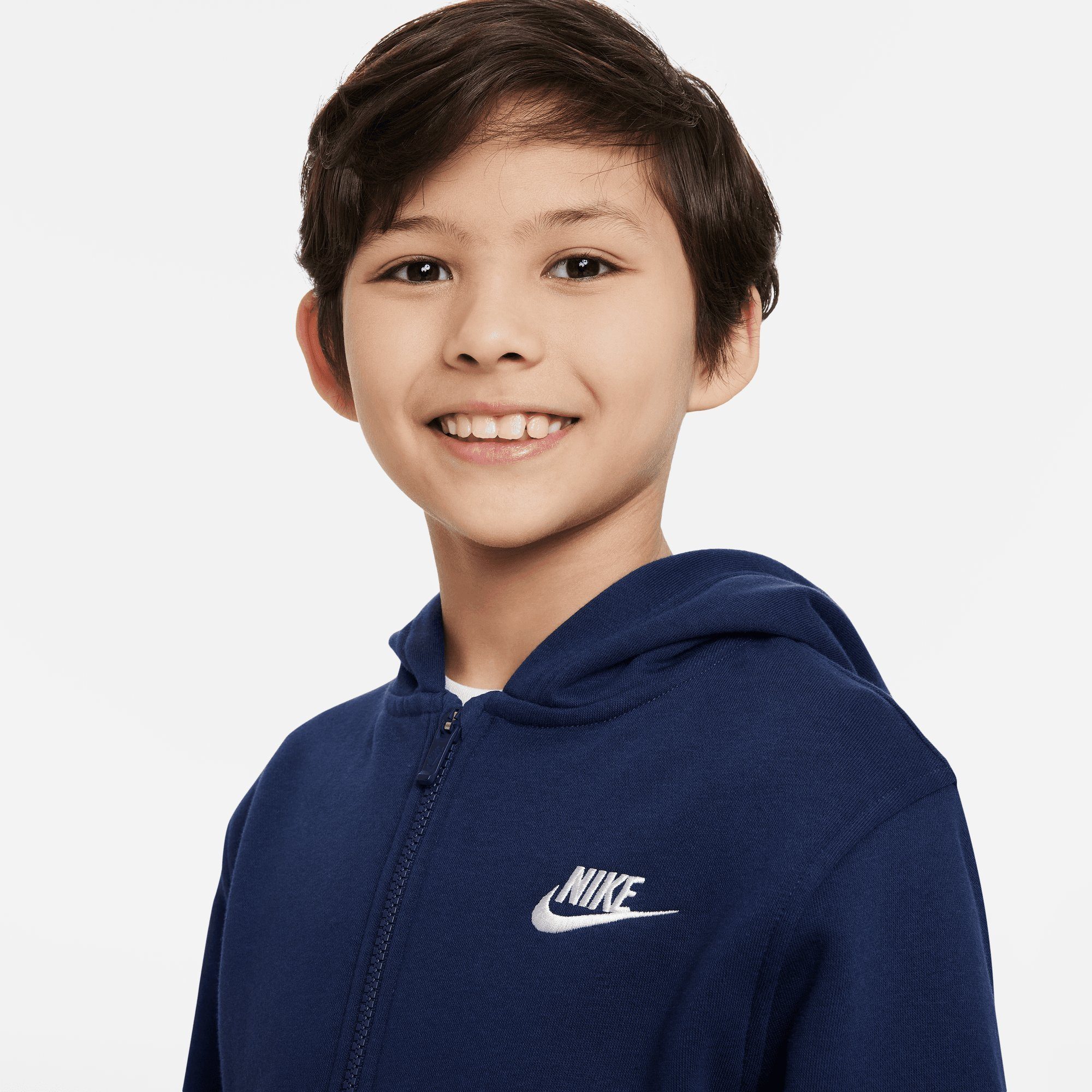 KIDS' Nike CLUB MIDNIGHT FULL-ZIP FLEECE HOODIE NAVY/WHITE Sportswear BIG Kapuzensweatjacke