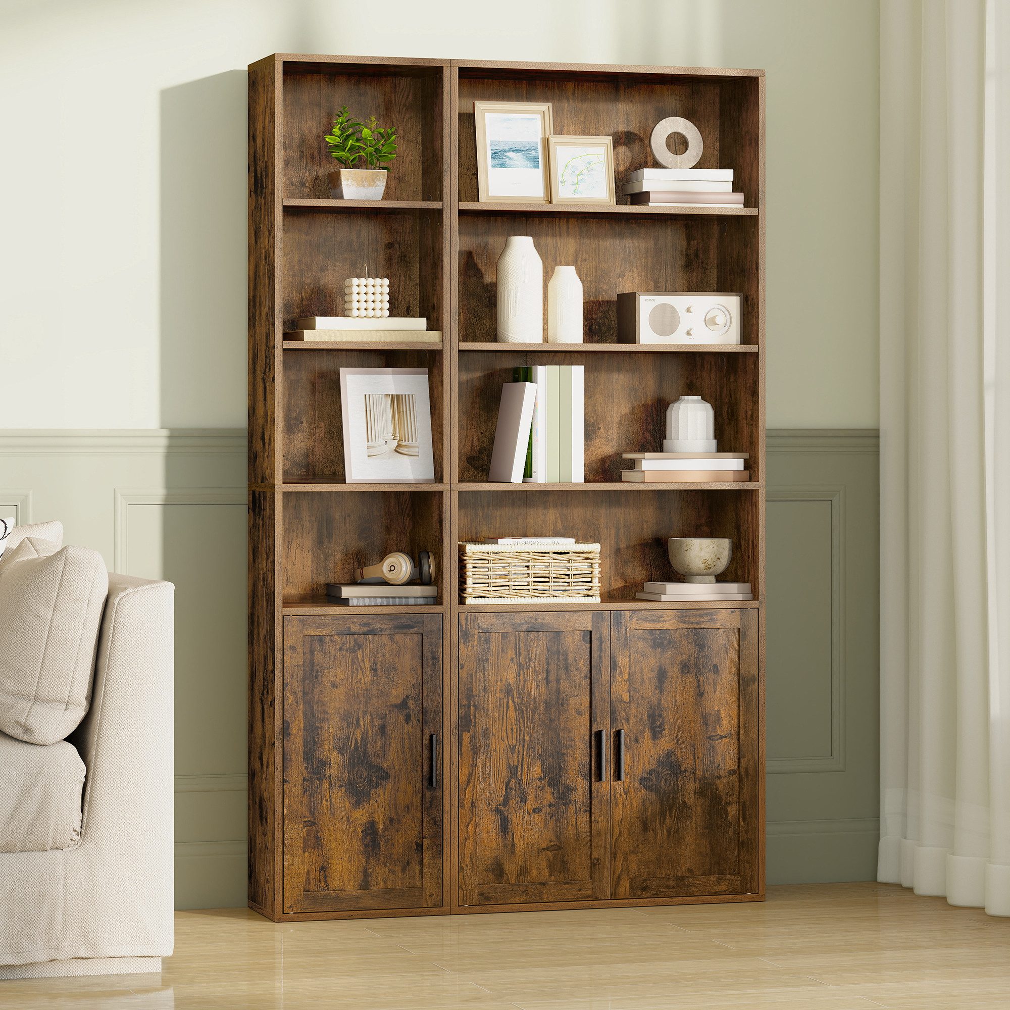 VASAGLE Bücherregal, 6-stöckiges hohes Regal, Standregal mit Tür und offenen Fächern