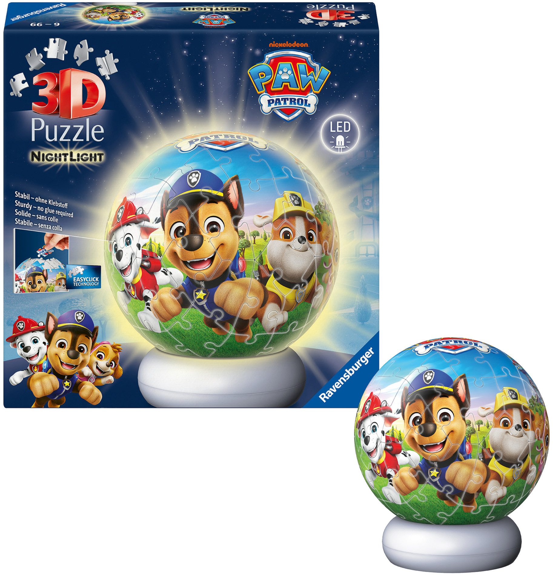 Ravensburger Puzzleball Nachtlicht Paw Patrol, 72 Puzzleteile, beleuchtet