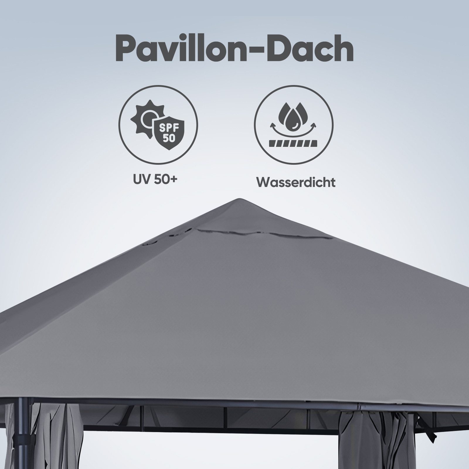 Sekey Pavillon Gartenpavillon 300x300 cm Partyzelt Gartenzelt, mit 4 Seitenteilen, mit 4 Seitenteilen, Wasserdicht, Windfest, Sonnenschutz, Seitenteile mit Reiß – Bild 5 von 5