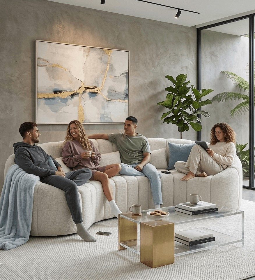 Xlmoebel Big-Sofa Elegantes weißes Polstersofa mit goldenem Rahmen für 3 Personen, 1 Teile, Made in Europa
