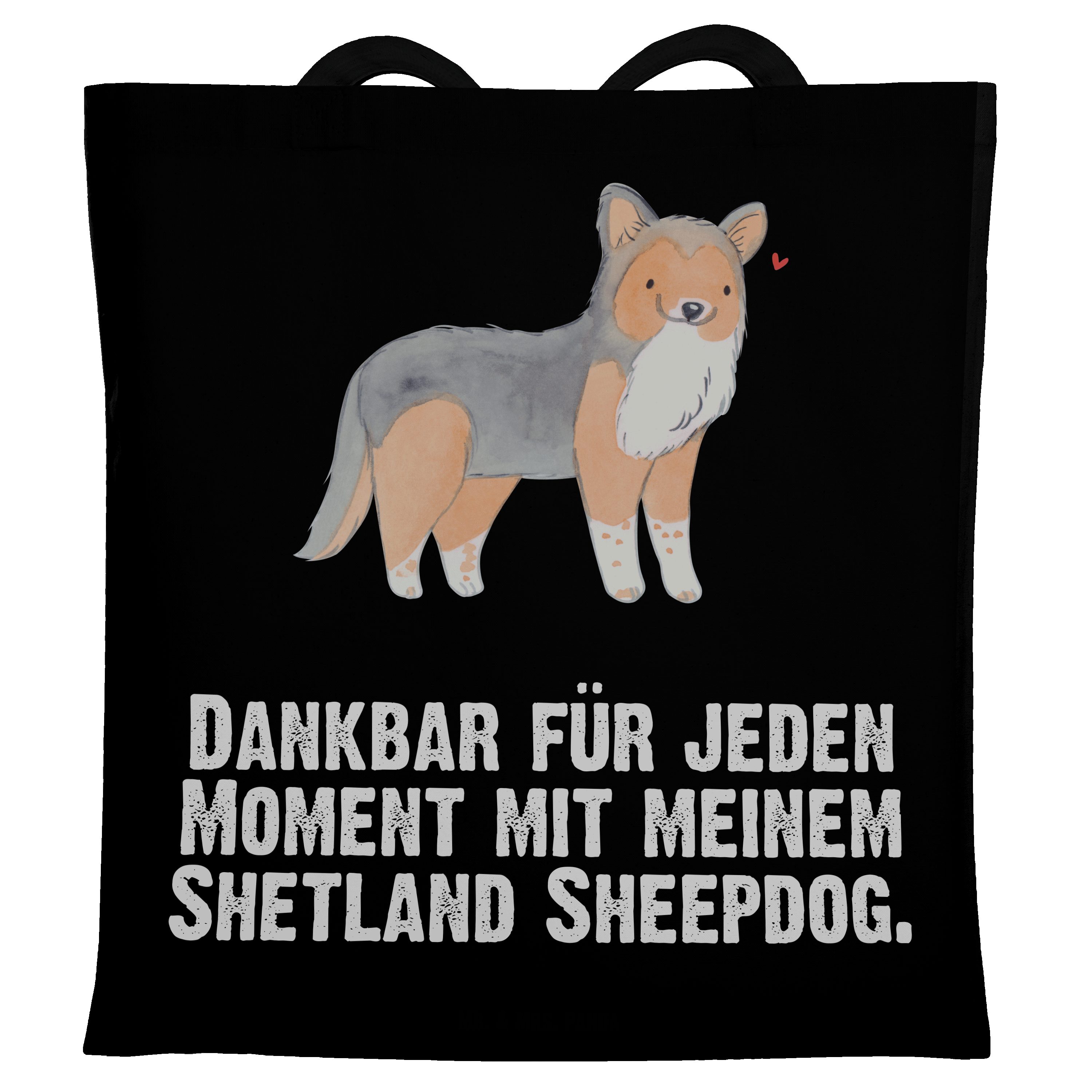 Mr. & Mrs. Panda Tragetasche Shetland Sheepdog Moment - Schwarz - Geschenk, Beuteltasche, Beutel, (1-tlg)