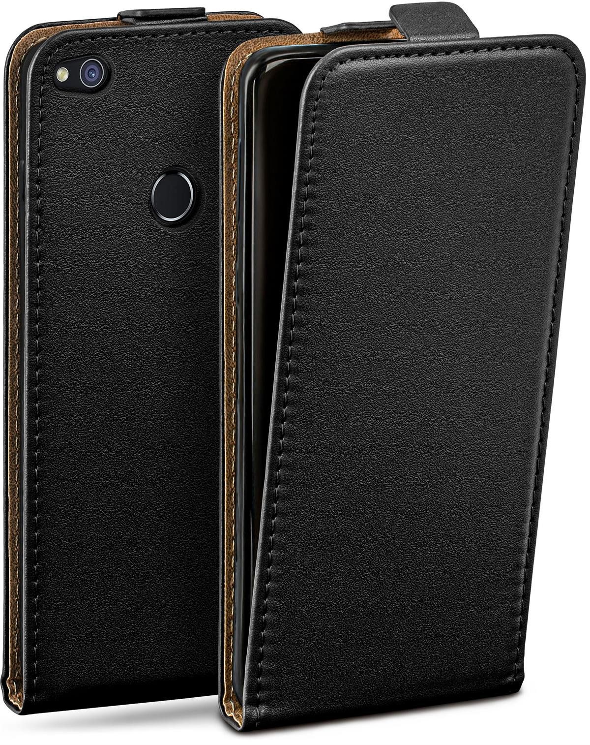 moex Handyhülle für Huawei P8 Lite 2017 Hülle Klappbar Flip Case Schwarz 5,2 Zoll, 360 Grad Schutz Handytasche Leder Optik PU Lederhülle Cover Klapphülle