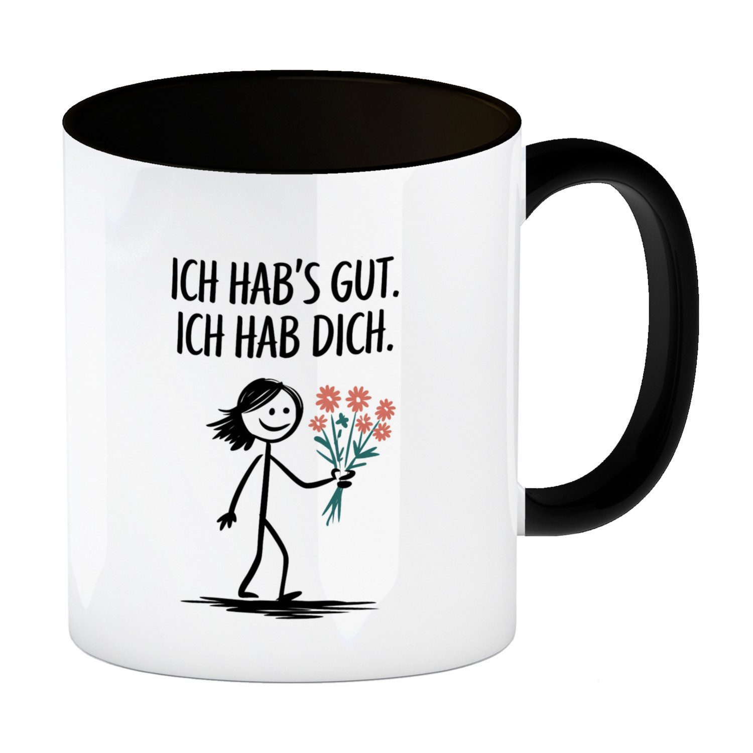speecheese Tasse Ich hab's gut hab dich Kaffeebecher in schwarz mit Strichmännchen