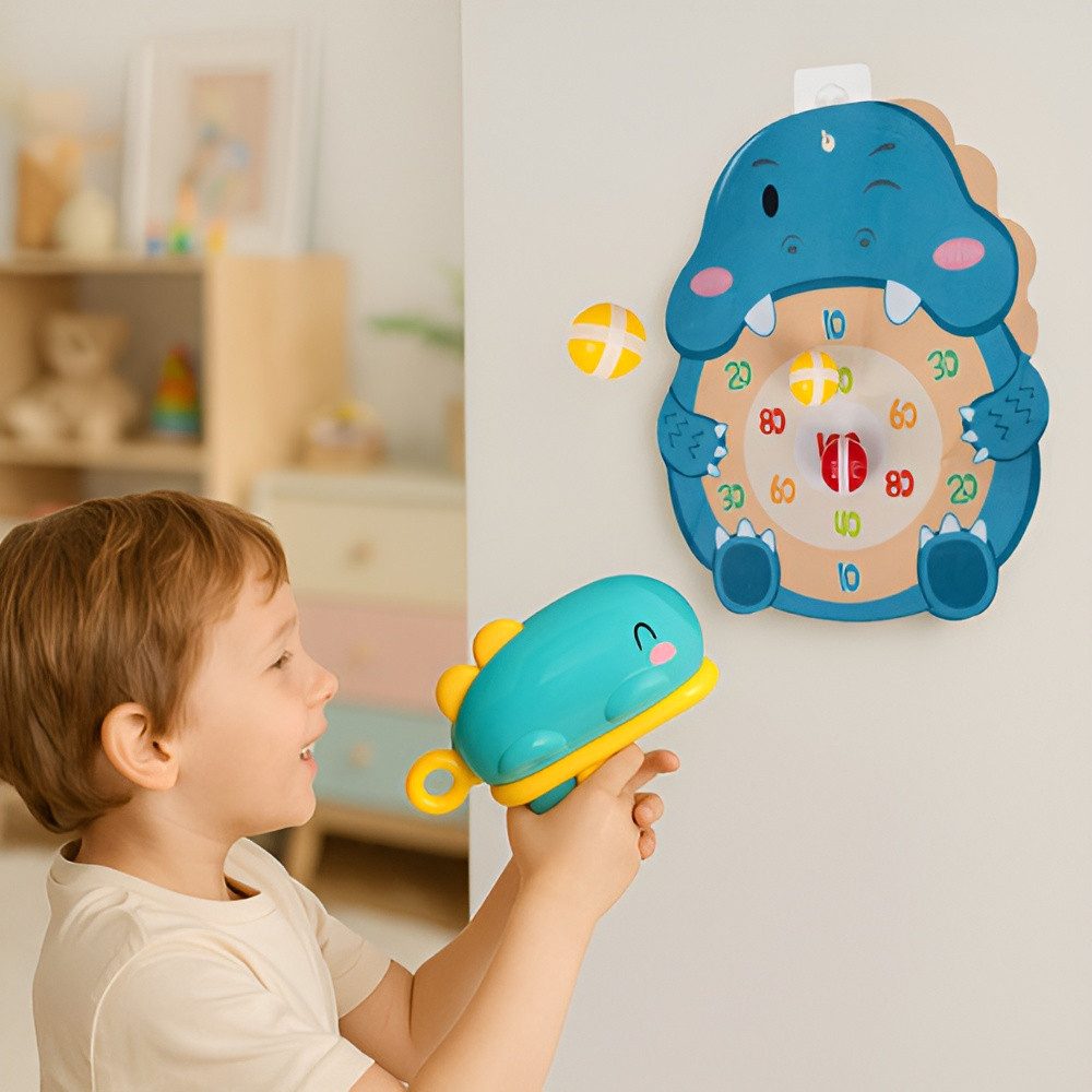Isotrade Zielscheibe Arcade Dinosaurier Schiessspiel - Zielspiel mit Bällen und Scheibe, (Spielset, 9-tlg., Komplettes Spielset), Fördert motorische Koordination